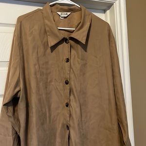 Tan women’s dress shirt.  Rayon blend.  24 - runs a little big.
